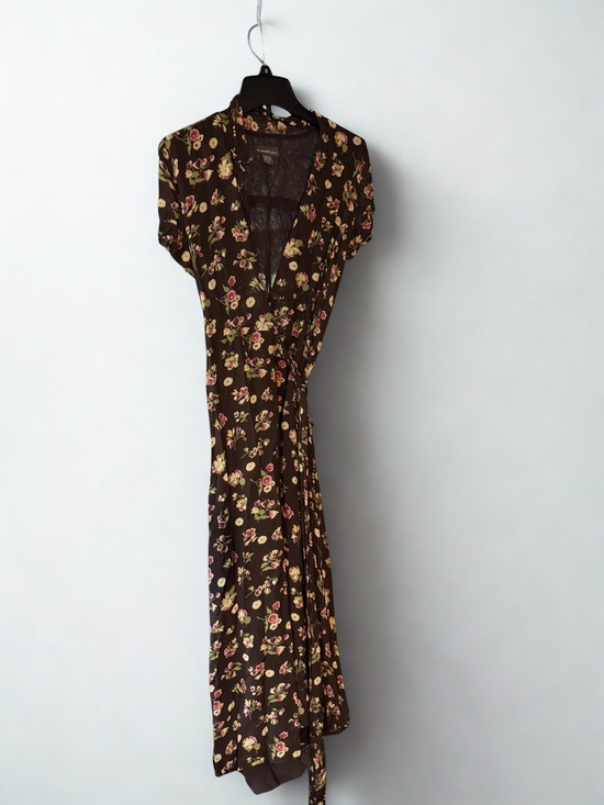 Banana Republic Dresses & Skirts - Banana Republic Brown Floral Wrap Maxi Dress with Pink & Cream Flowers